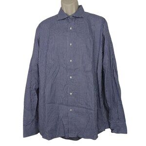 Bergdorf Goodman Blue Black Plaid Button Up Shirt Men Size XL Made In Italy